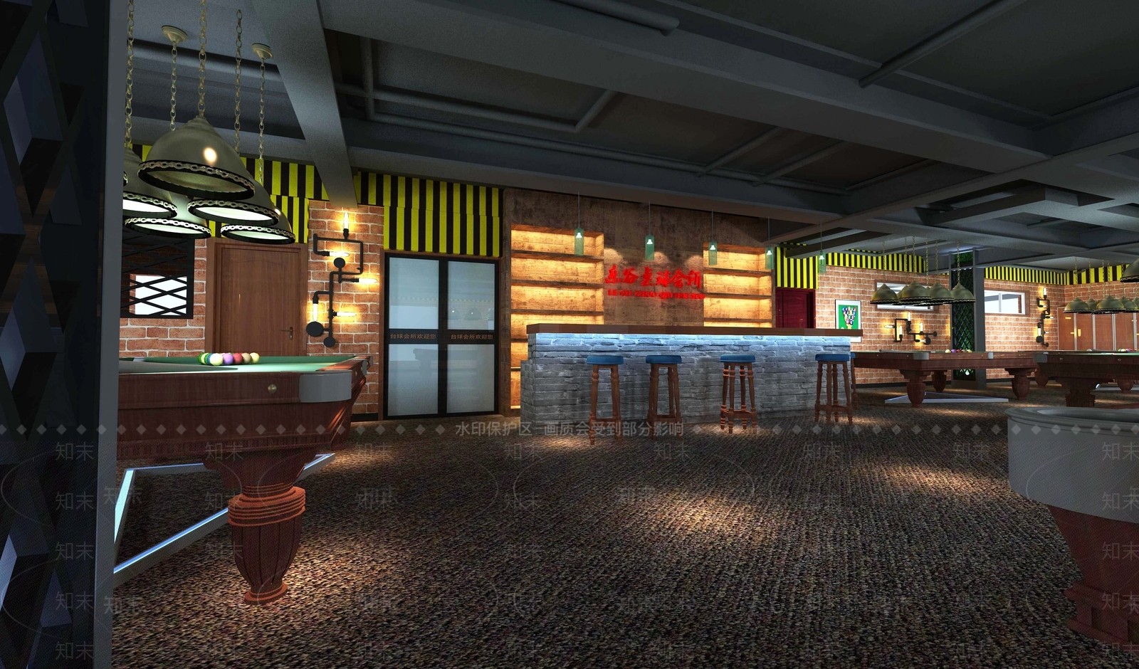 工业风台球室3D模型下载【ID:1142603860】