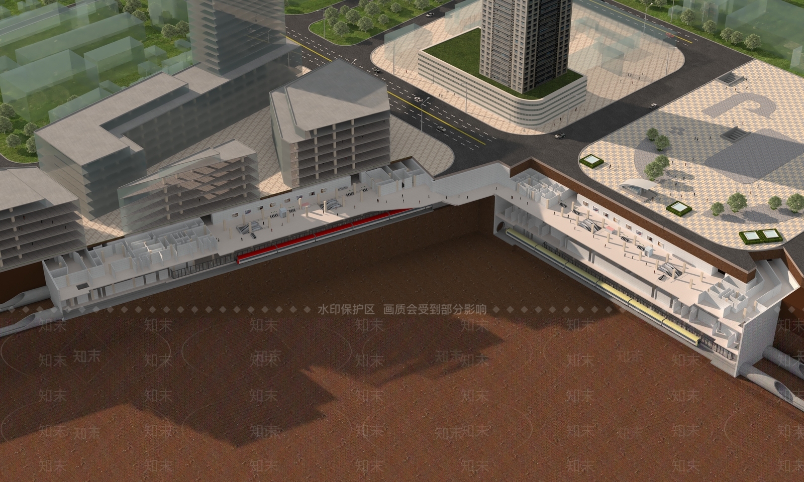 现代地铁站剖切外观3D模型下载【ID:1150842857】