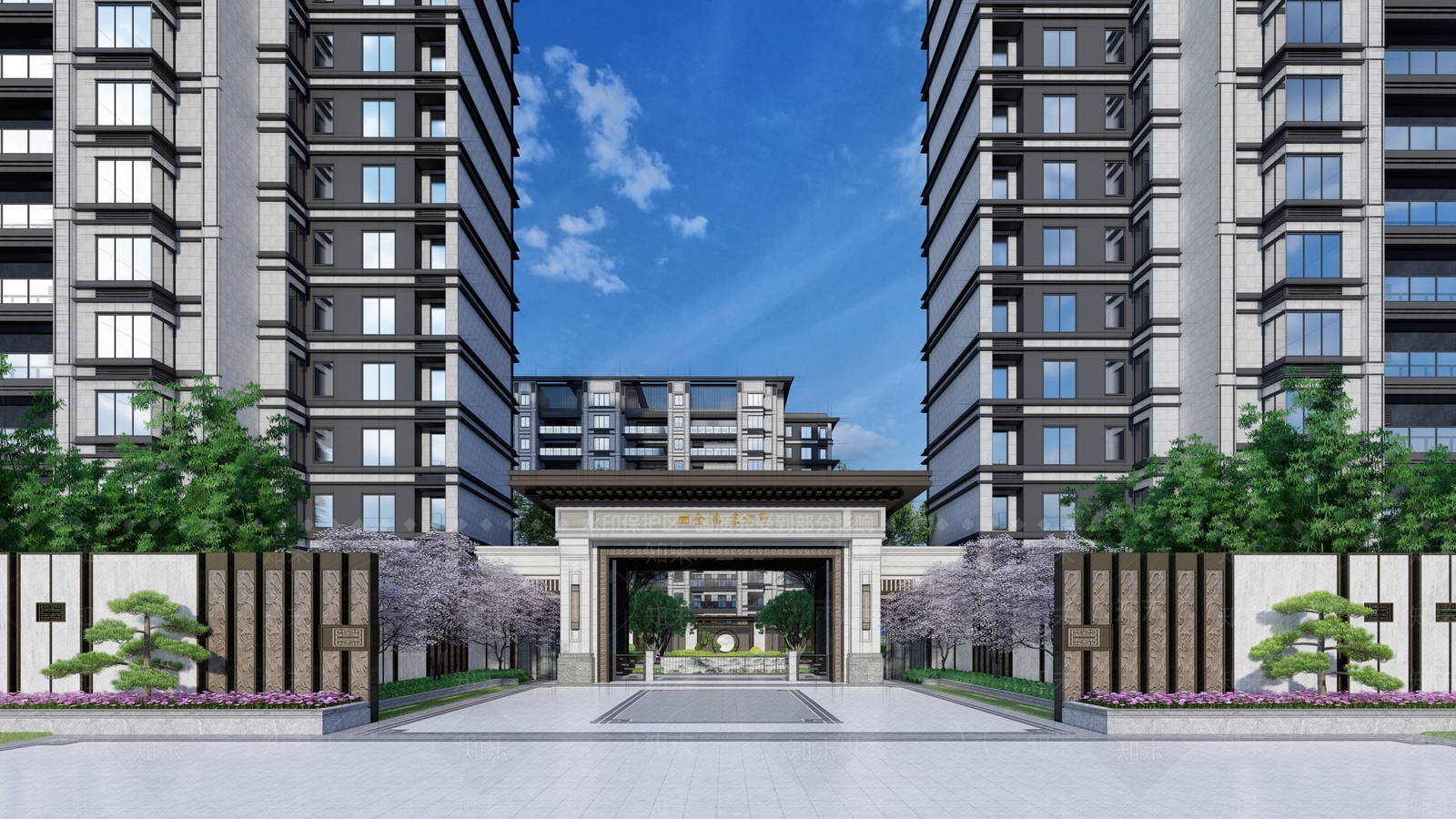 新中式小区入口大门SU模型下载【ID:1142609199】