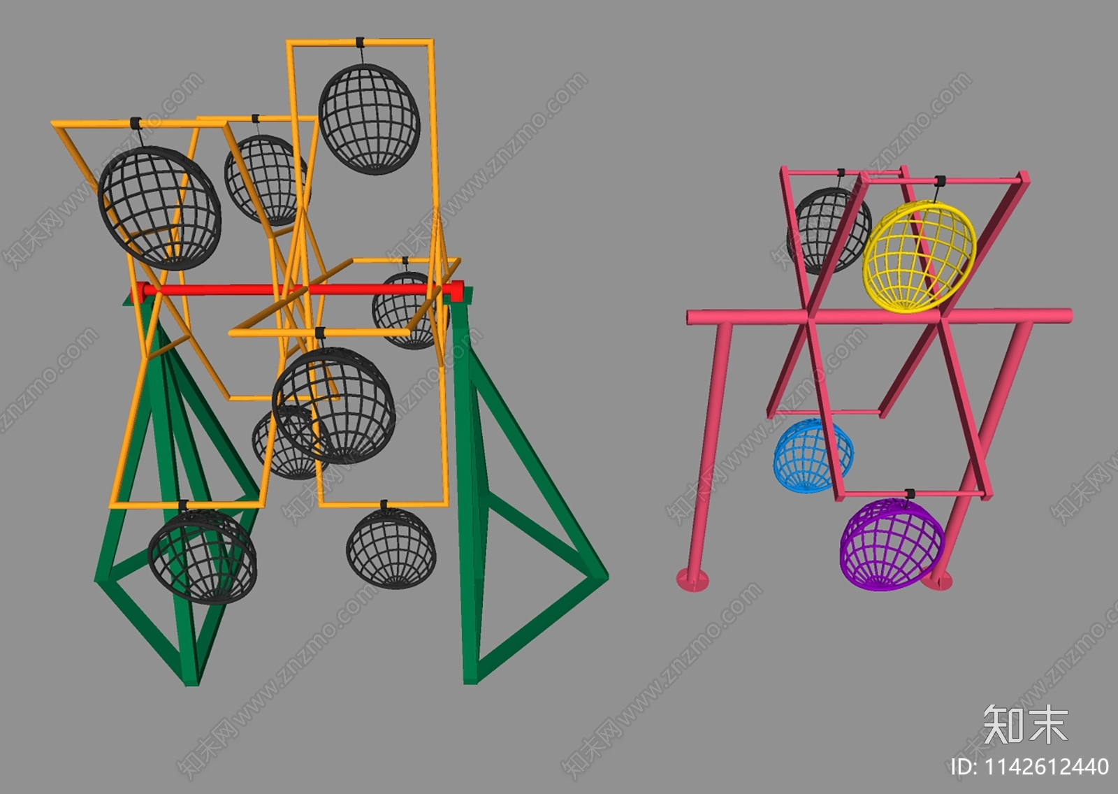 无动力游乐设备吊篮秋千SU模型下载【ID:1142612440】