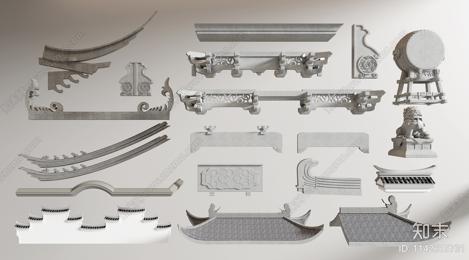 中式建筑构件3D模型下载【ID:1142615731】