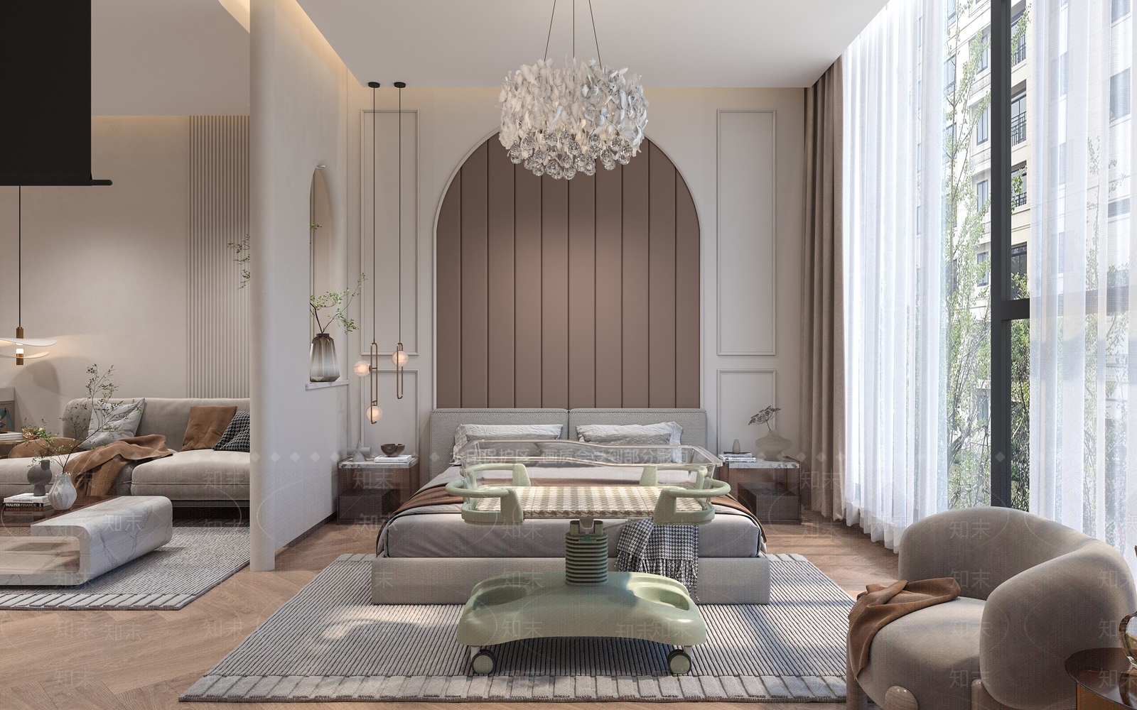 现代奶油色月子中心3D模型下载【ID:1142618111】