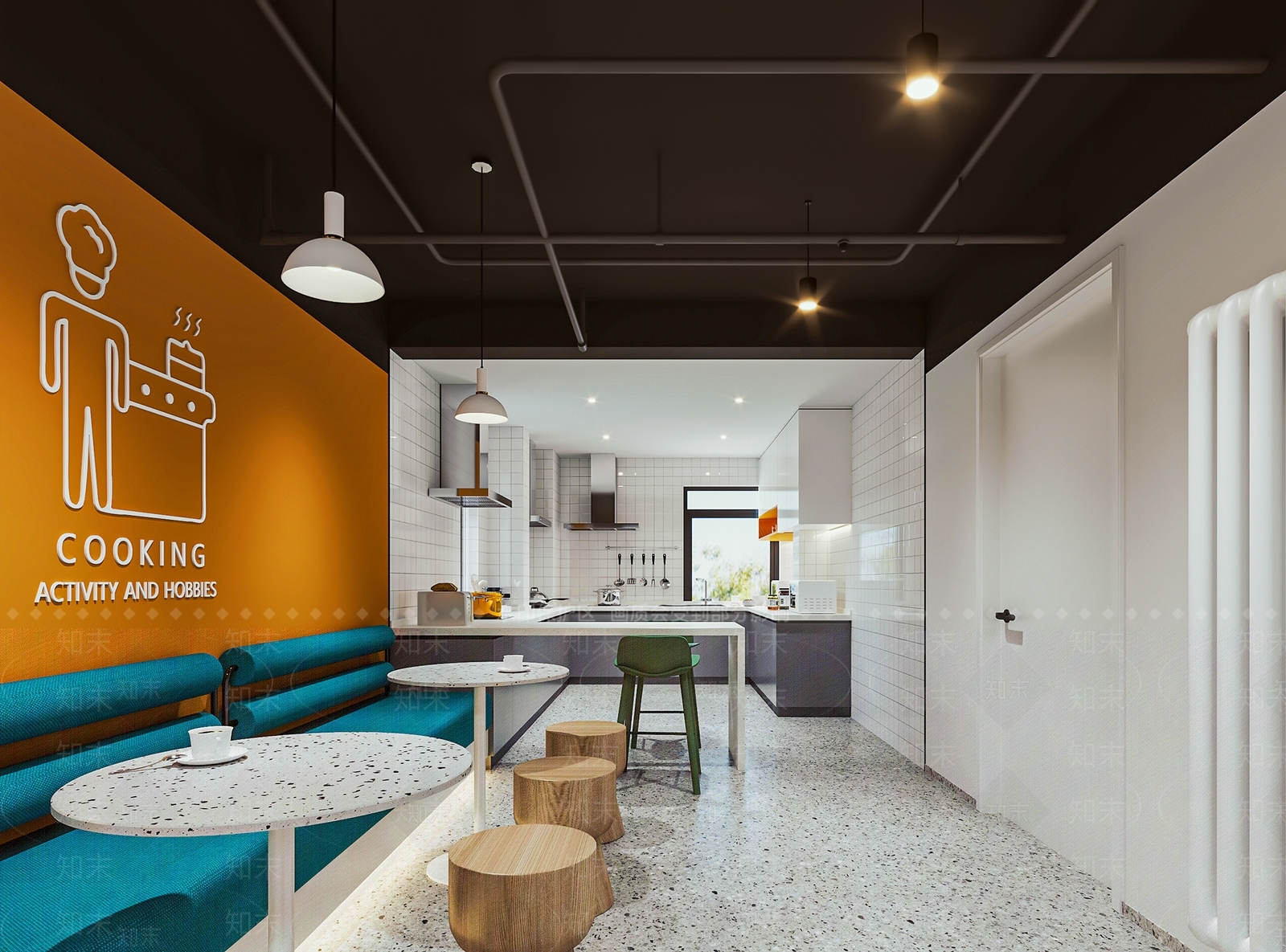 现代酒店公寓共享厨房3D模型下载【ID:1142618986】