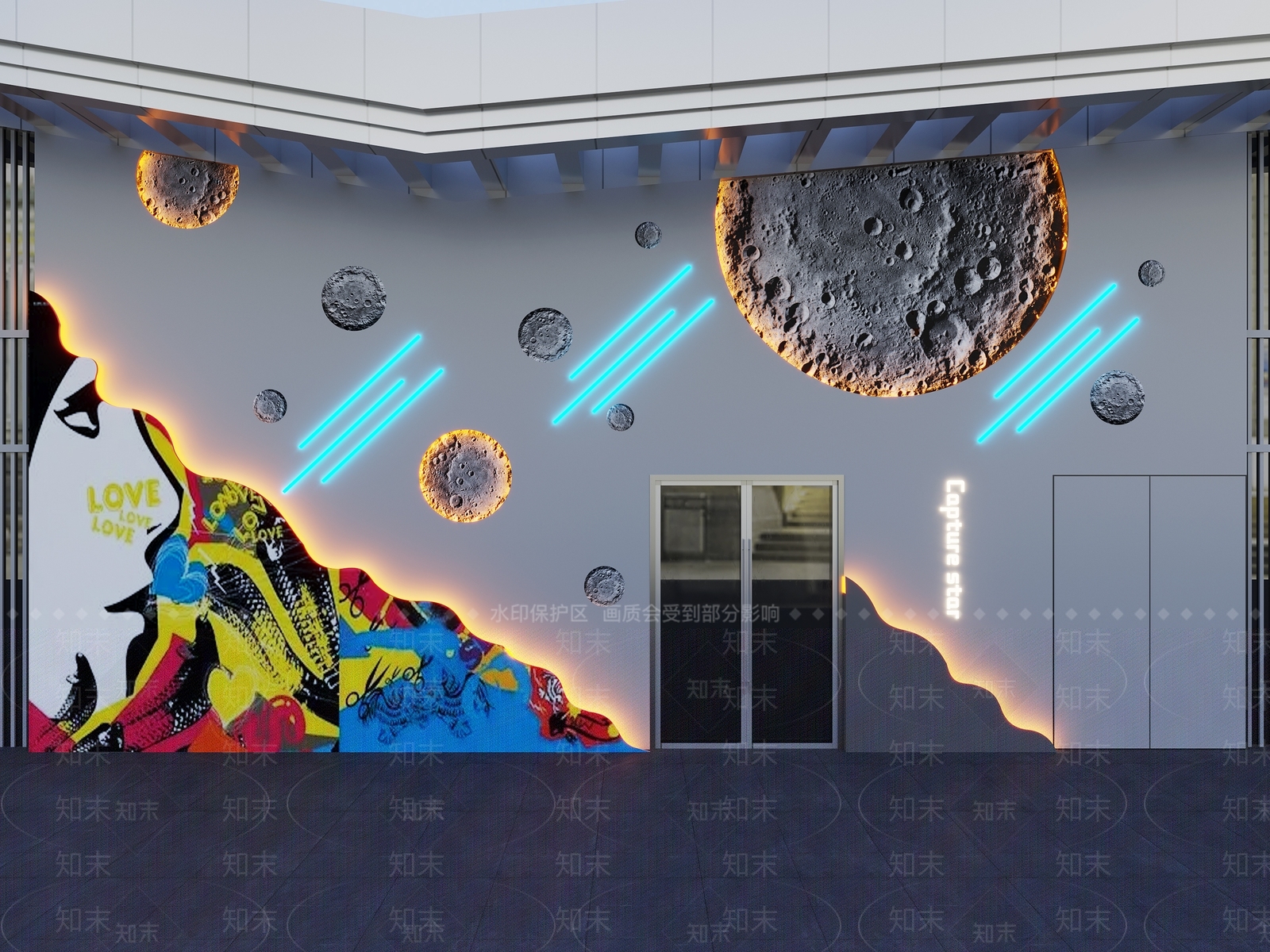 太空主题月球网红打卡墙3D模型下载【ID:1142621268】