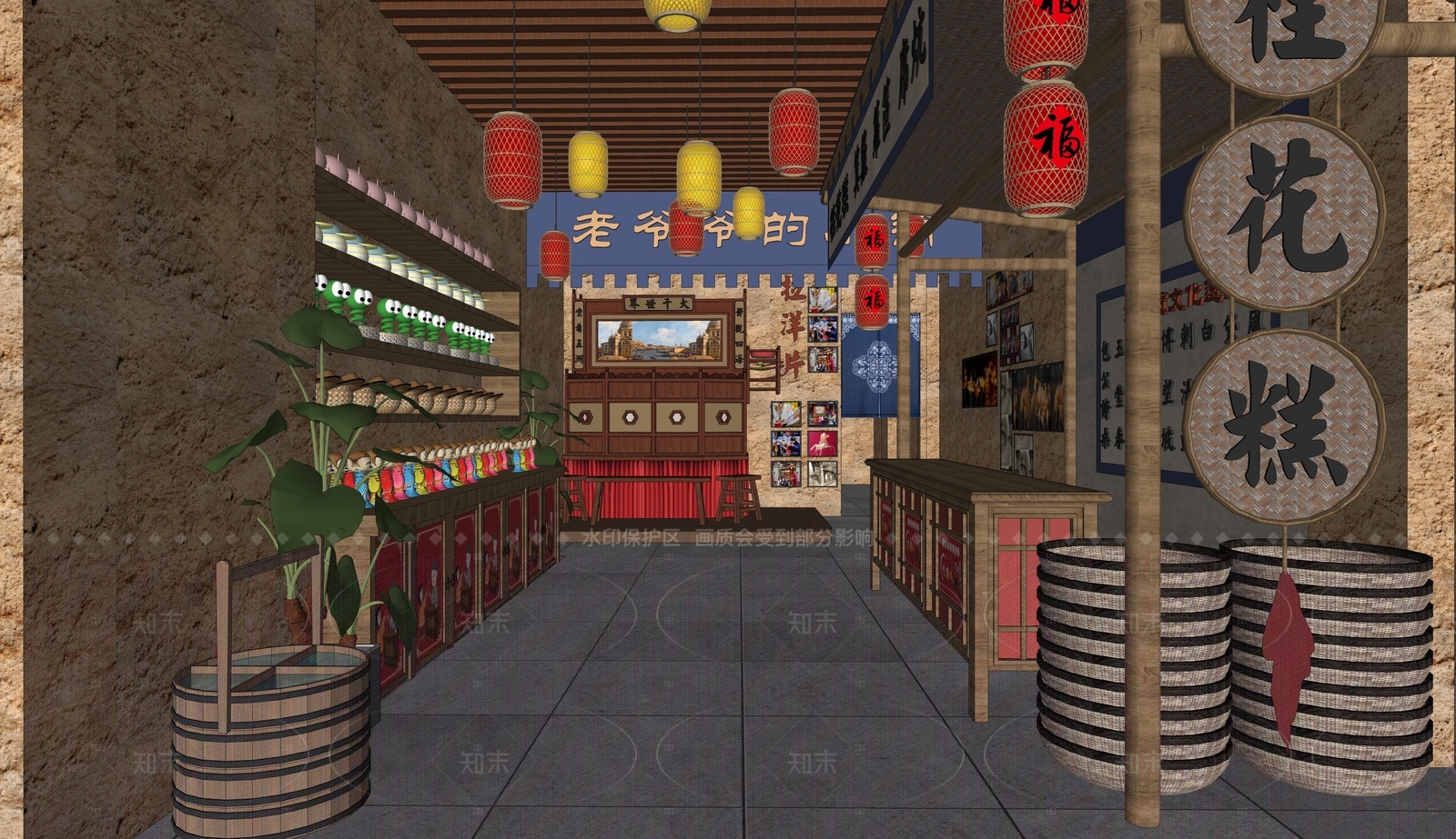 新中式复古花糕铺SU模型下载【ID:1143276097】