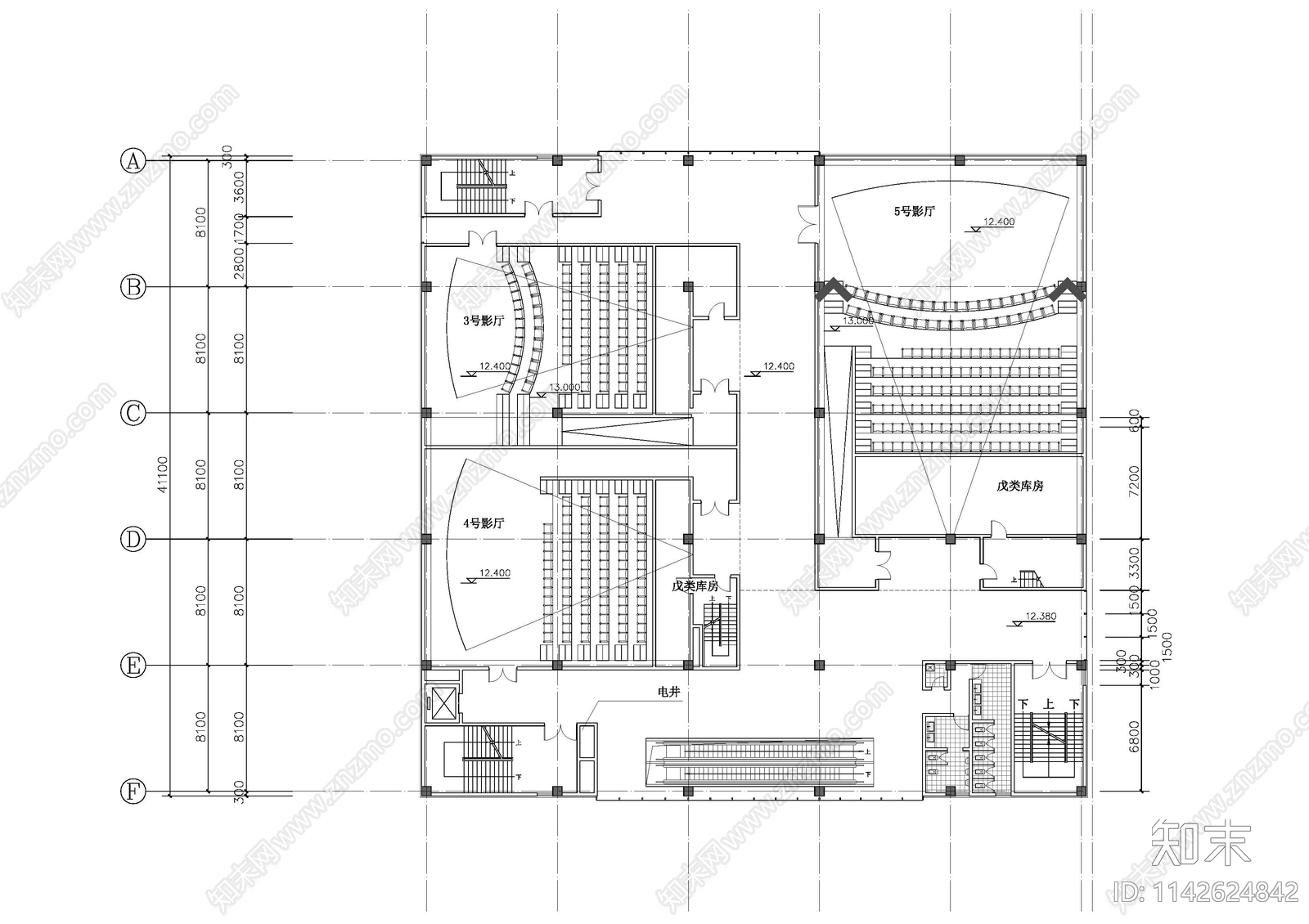 电影院建筑平面图cad施工图下载【ID:1142624842】