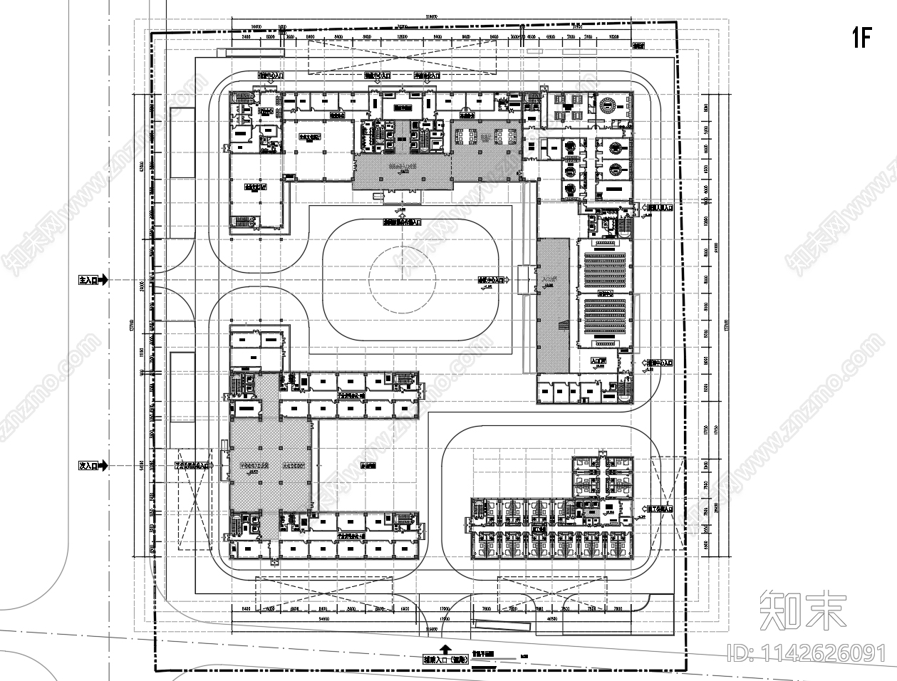 总部办公大楼建筑cad施工图下载【ID:1142626091】