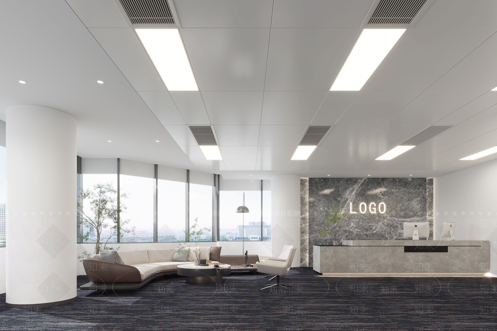 现代前台接待区域3D模型下载【ID:1142626236】