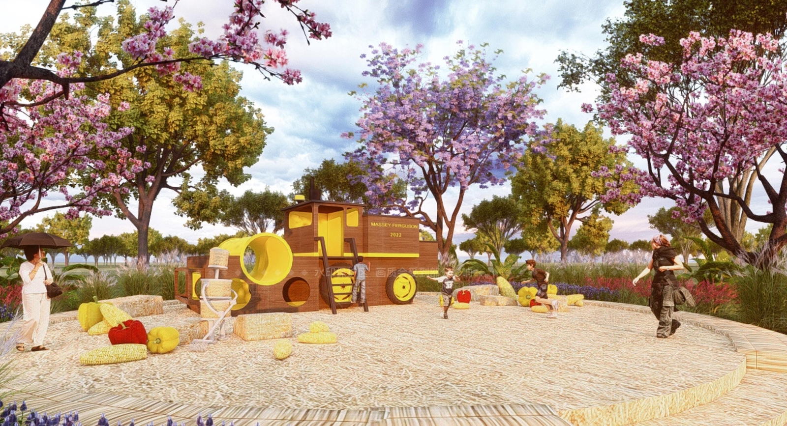 现代景观公园农耕装置艺术拖拉机雕塑小品SU模型下载【ID:1142733456】