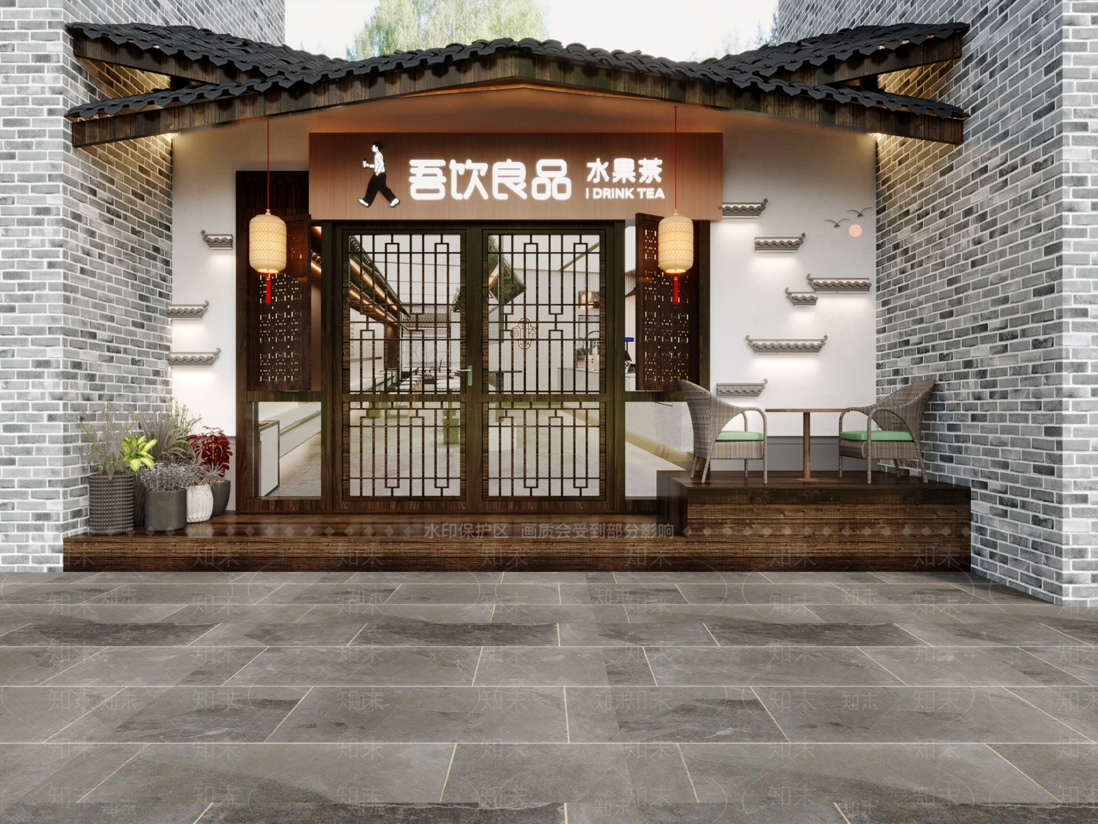 中式民宿门头3D模型下载【ID:1142628192】