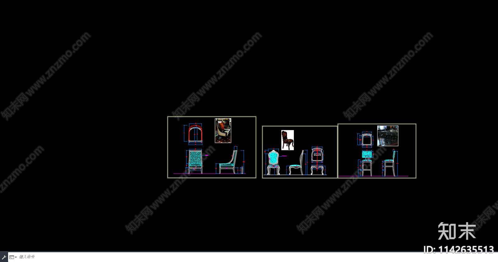 欧式书椅餐椅三视图cad施工图下载【ID:1142635513】