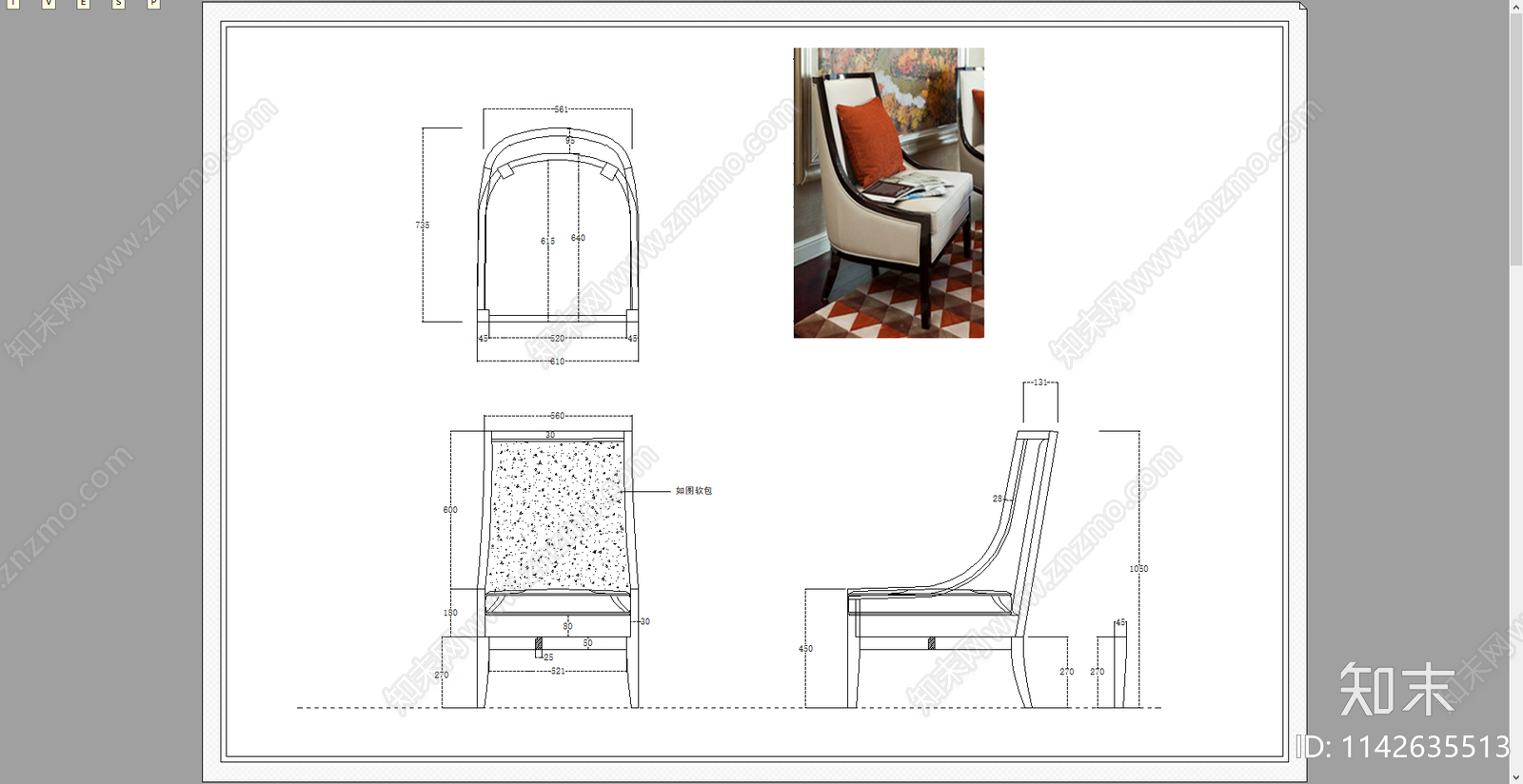 欧式书椅餐椅三视图cad施工图下载【ID:1142635513】