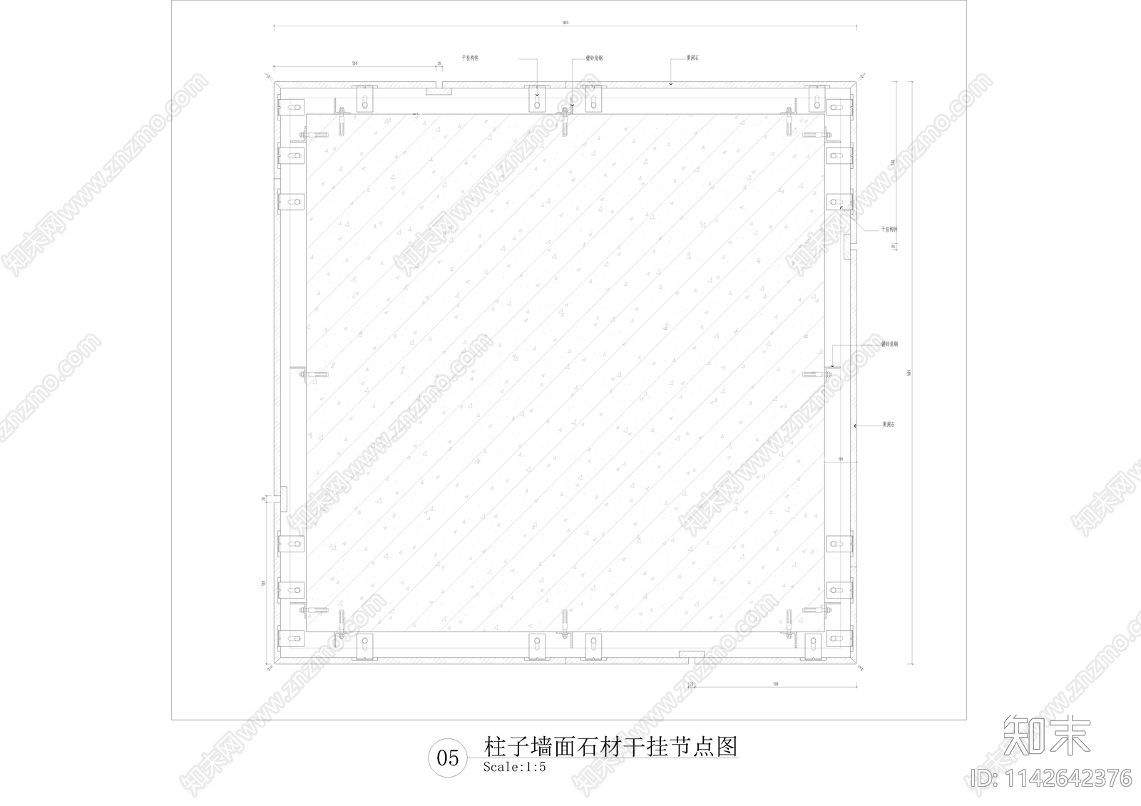 酒店公区柱子墙面节点大样cad施工图下载【ID:1142642376】