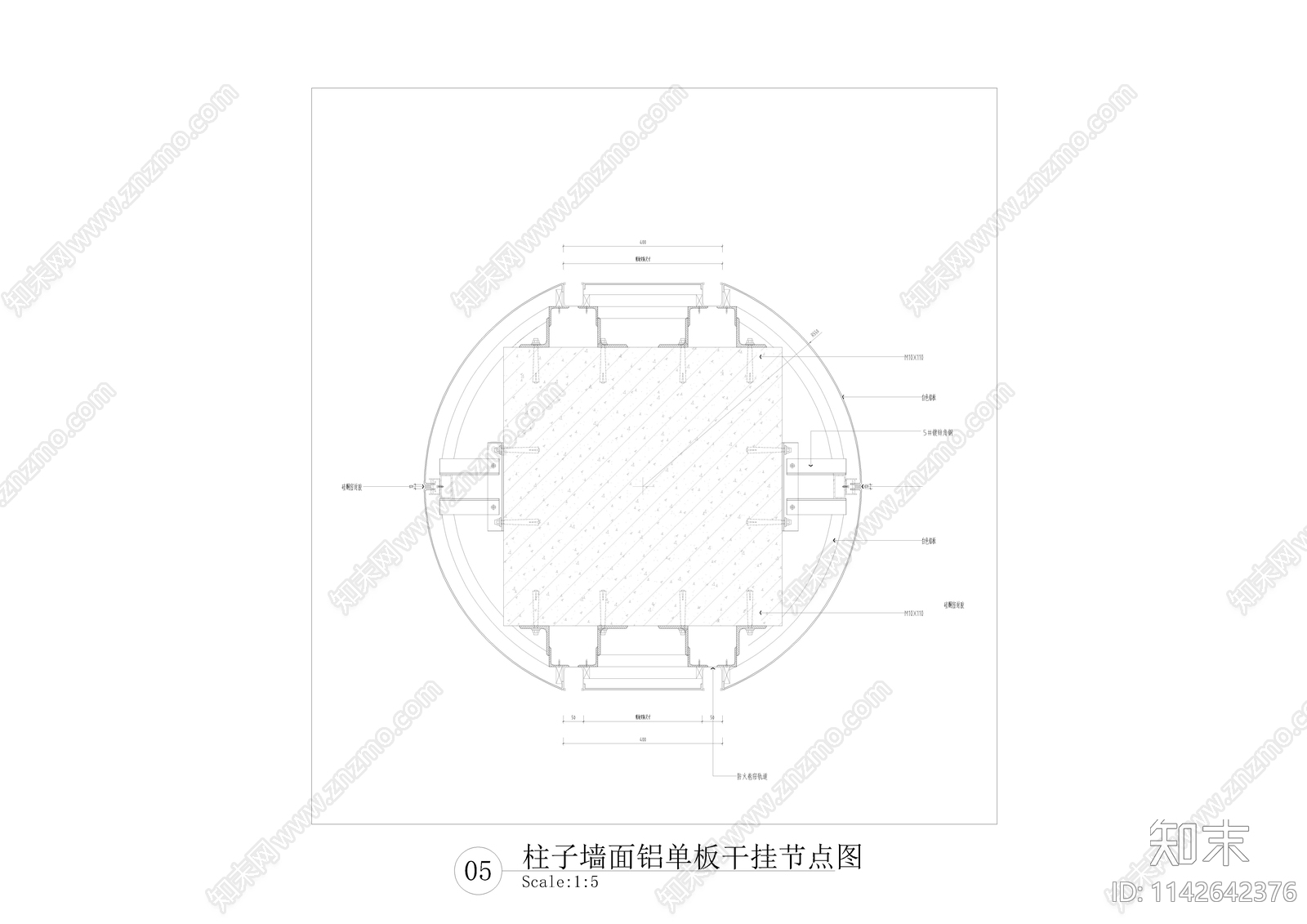 酒店公区柱子墙面节点大样cad施工图下载【ID:1142642376】