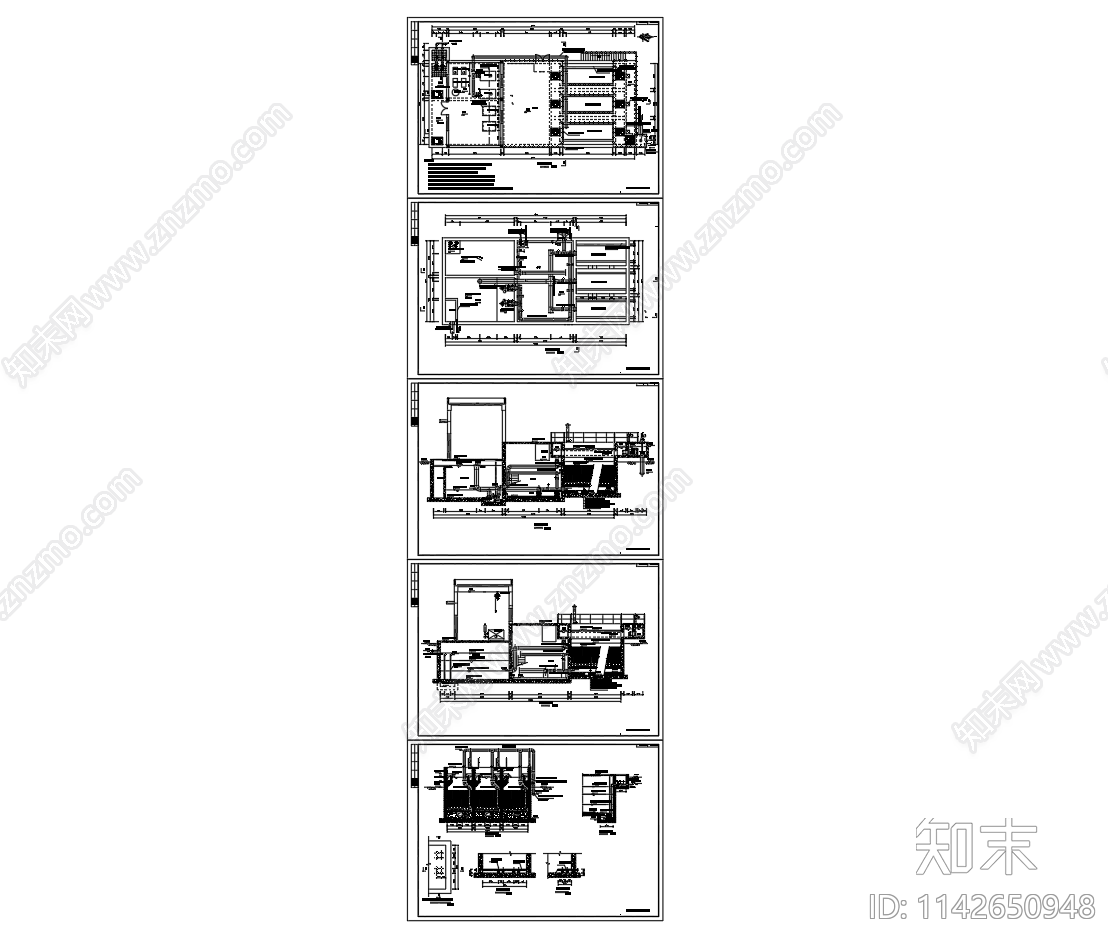 5000立方反硝化深床滤池平面剖面图cad施工图下载【ID:1142650948】