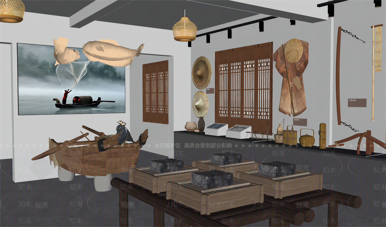现代渔文化展厅SU模型下载【ID:1142653183】