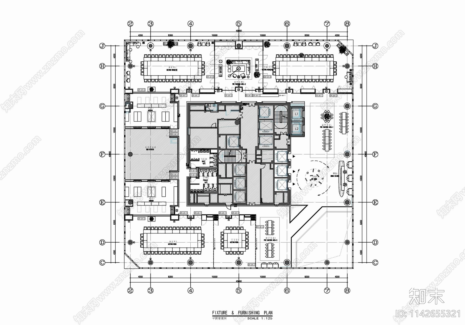 2200㎡商务会议中心室内cad施工图下载【ID:1142655321】