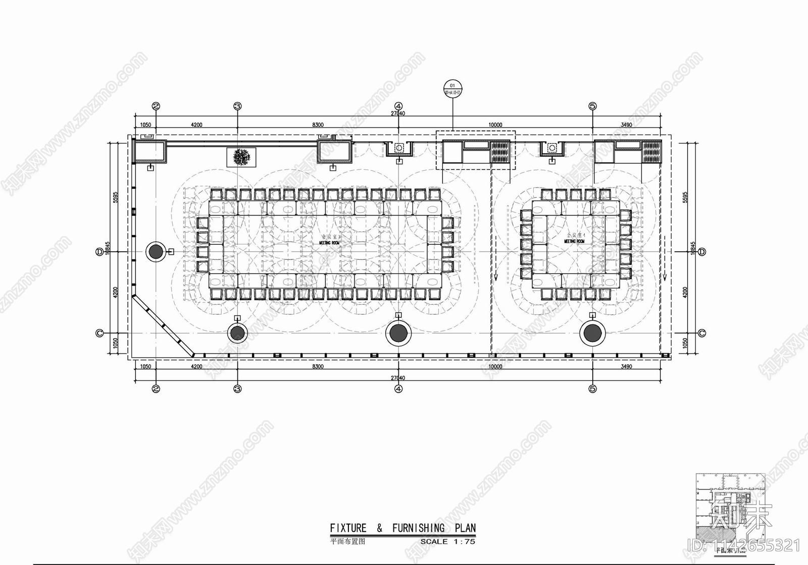 2200㎡商务会议中心室内cad施工图下载【ID:1142655321】