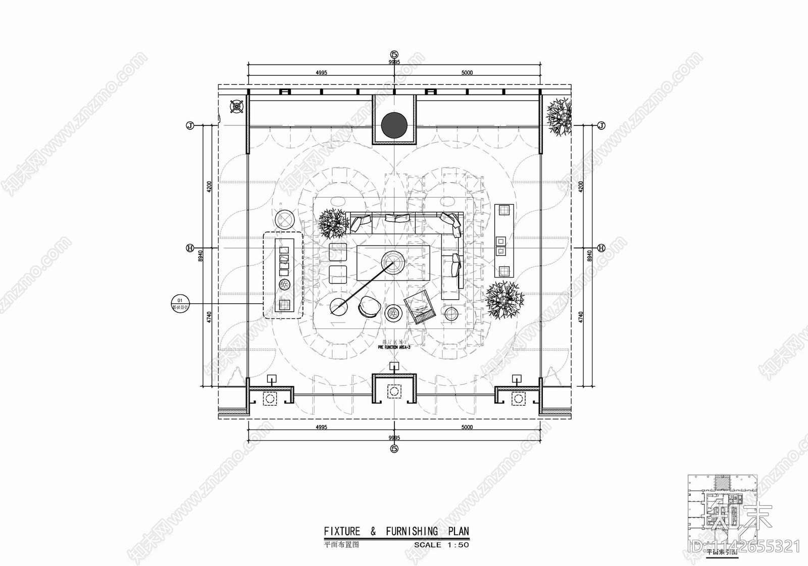 2200㎡商务会议中心室内cad施工图下载【ID:1142655321】