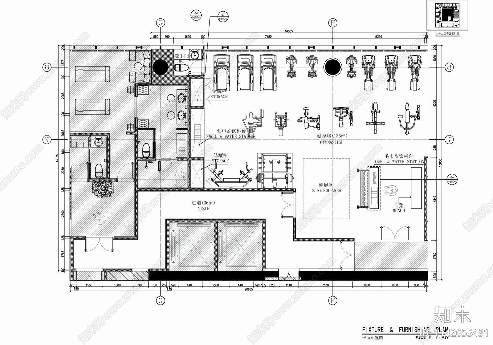 165㎡健身房室内施工图下载【ID:1142655431】