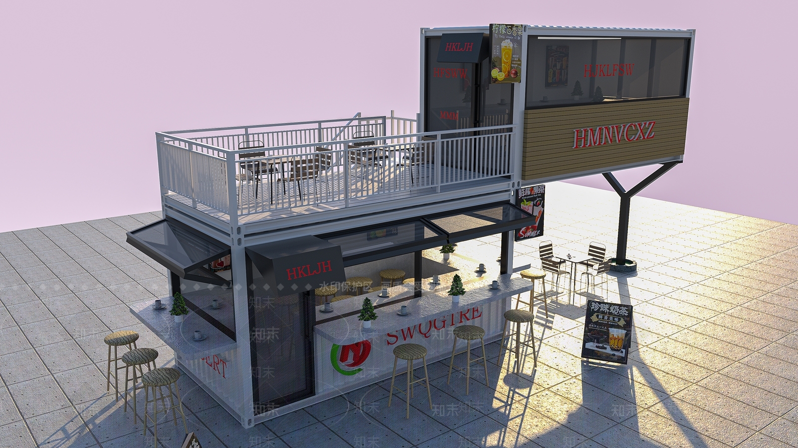 工业集装箱咖啡店建筑SU模型下载【ID:1142664107】