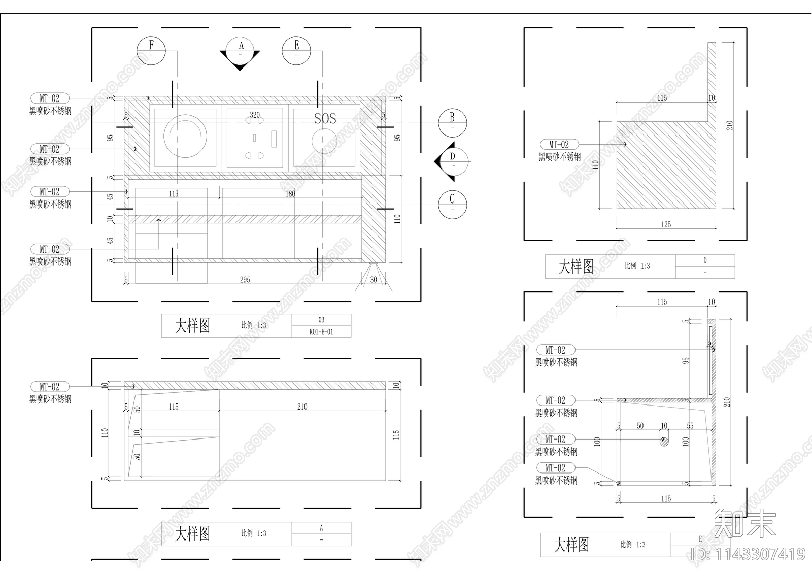 床头背景开关节点cad施工图下载【ID:1143307419】