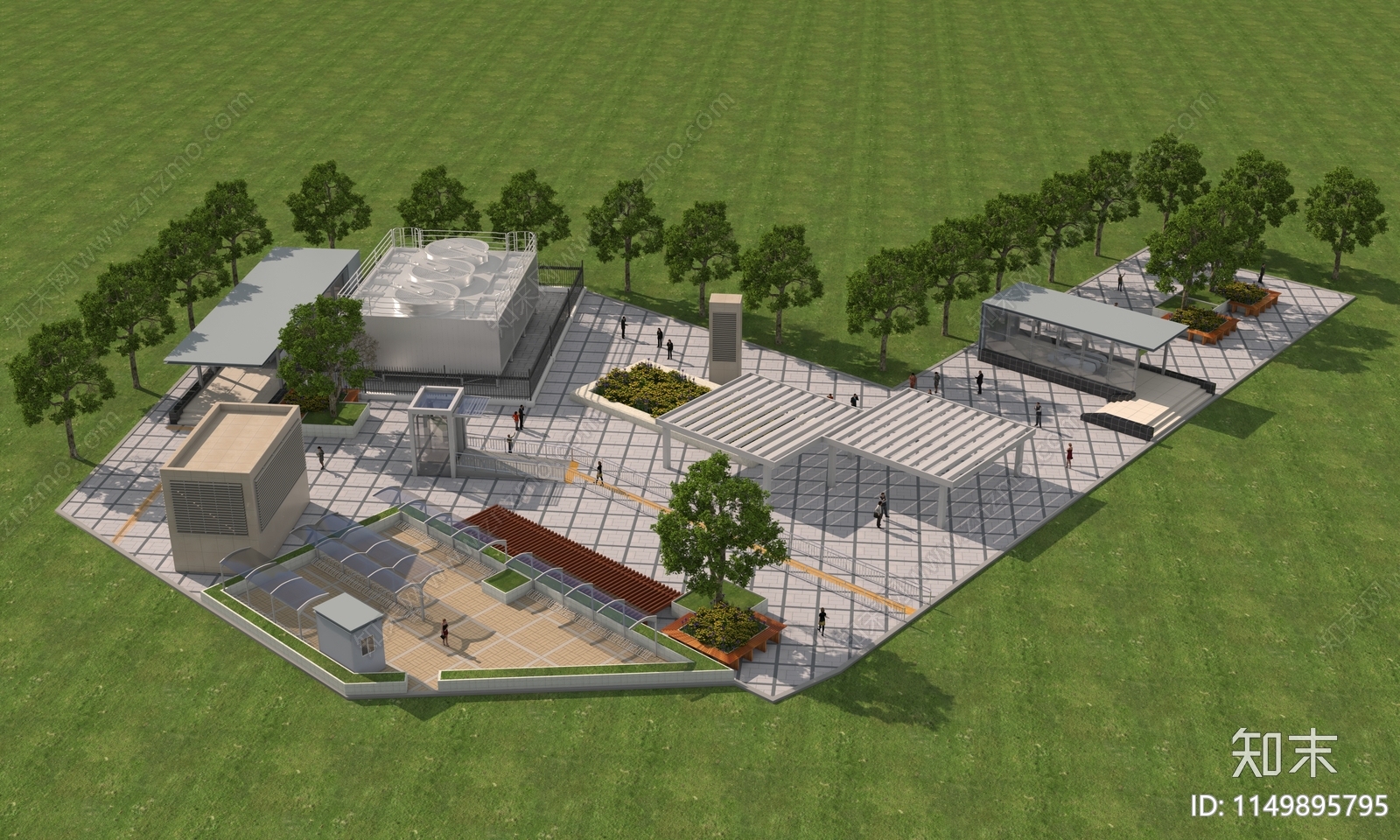 现代地铁站出入口及周边广场配景3D模型下载【ID:1149895795】