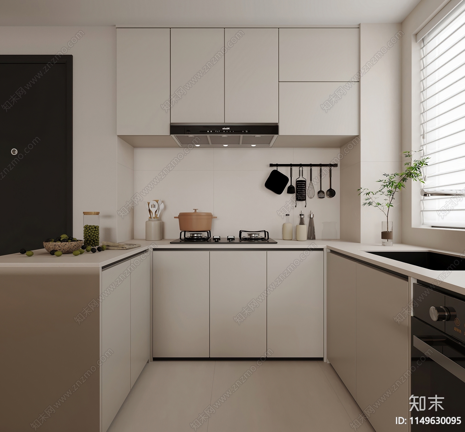 现代奶油风厨房3D模型下载【ID:1149630095】