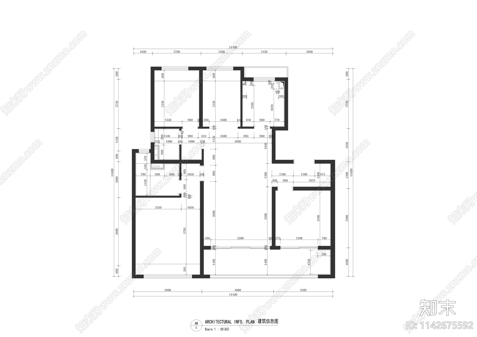 公寓样板间室内装修cad施工图下载【ID:1142675592】