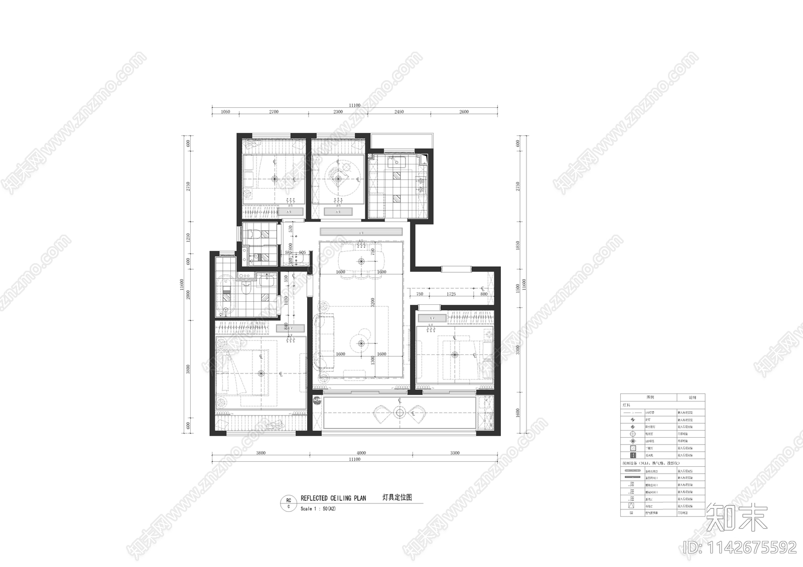 公寓样板间室内装修cad施工图下载【ID:1142675592】