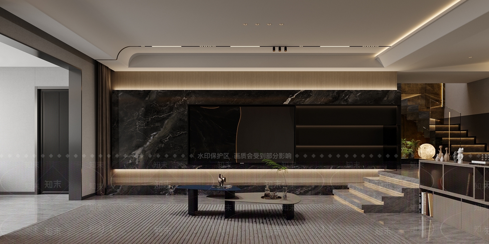 现代挑空客厅3D模型下载【ID:1213957655】