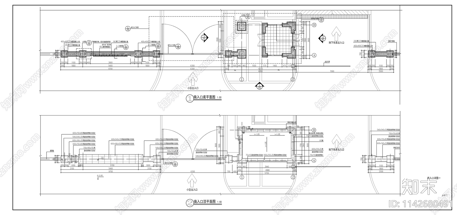 小区入口景观大门施工图下载【ID:1142680491】