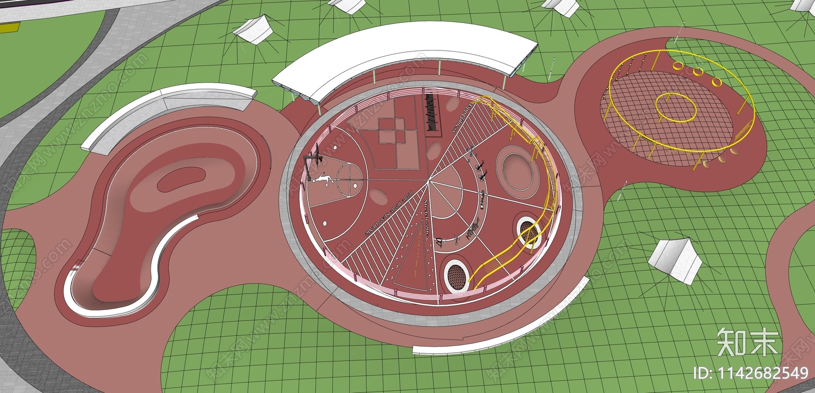 现代运动公园景观SU模型下载【ID:1142682549】