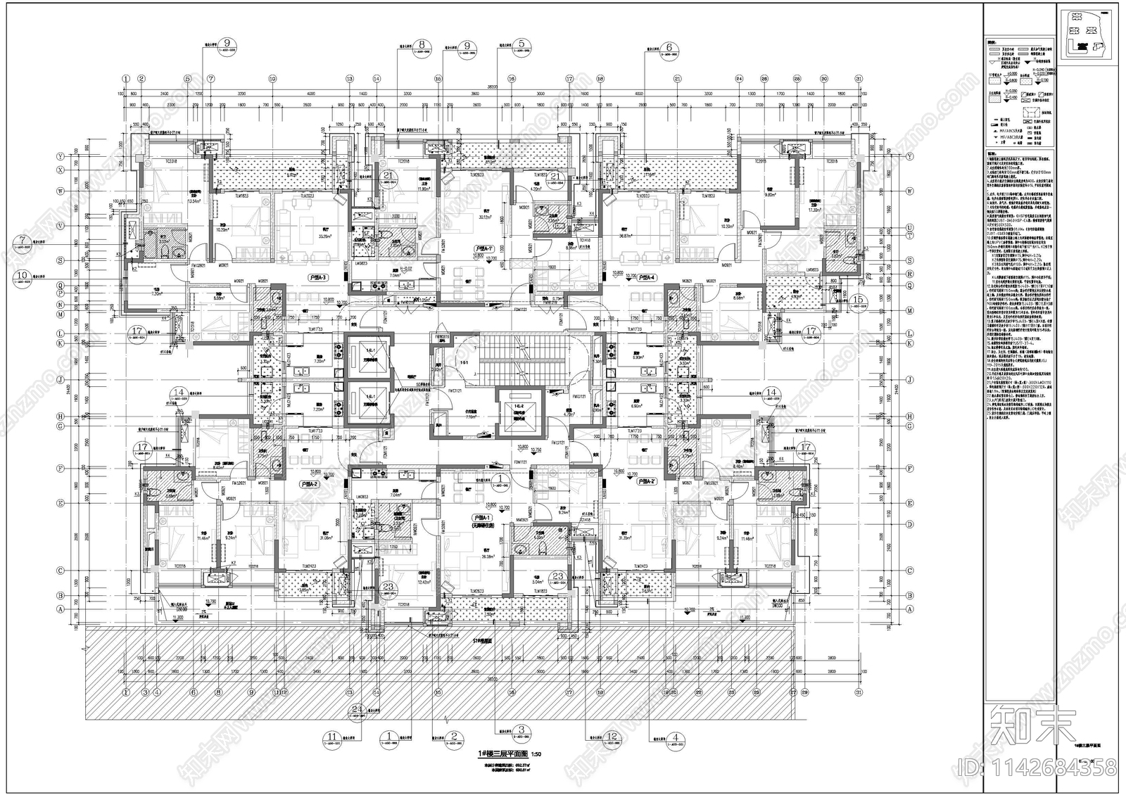 住宅区建筑cad施工图下载【ID:1142684358】