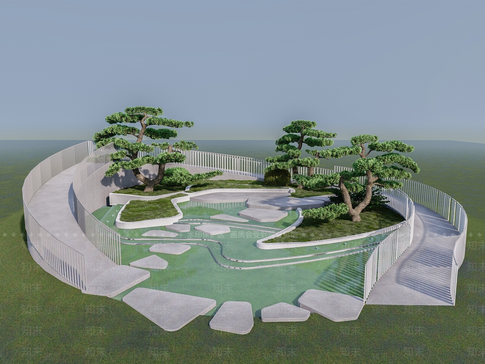 现代叠水水景SU模型下载【ID:1142831755】