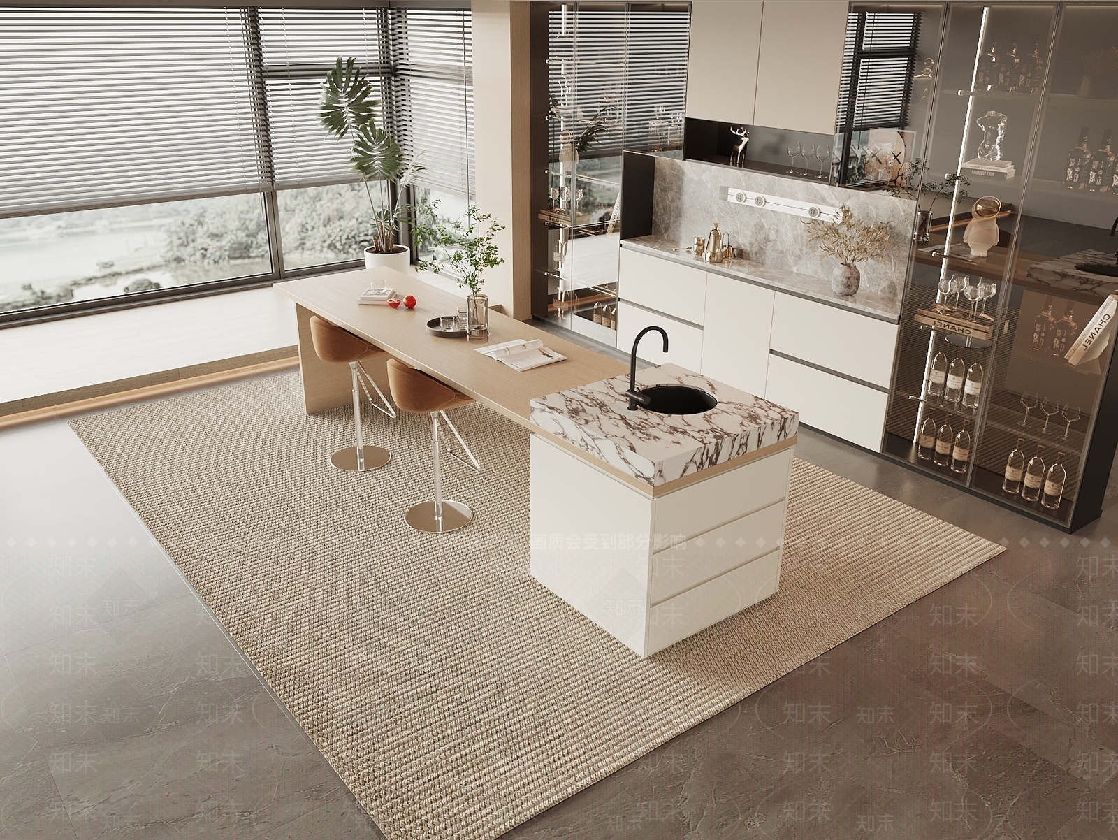 现代吧台吧椅组合3D模型下载【ID:1142685356】