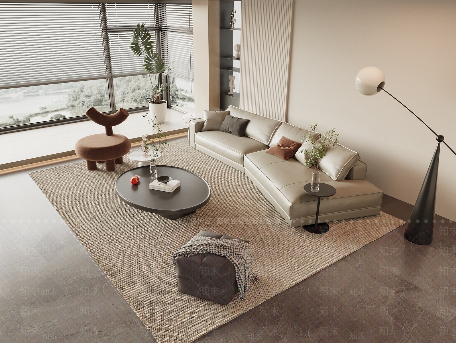 现代皮质沙发茶几组合3D模型下载【ID:1142685493】