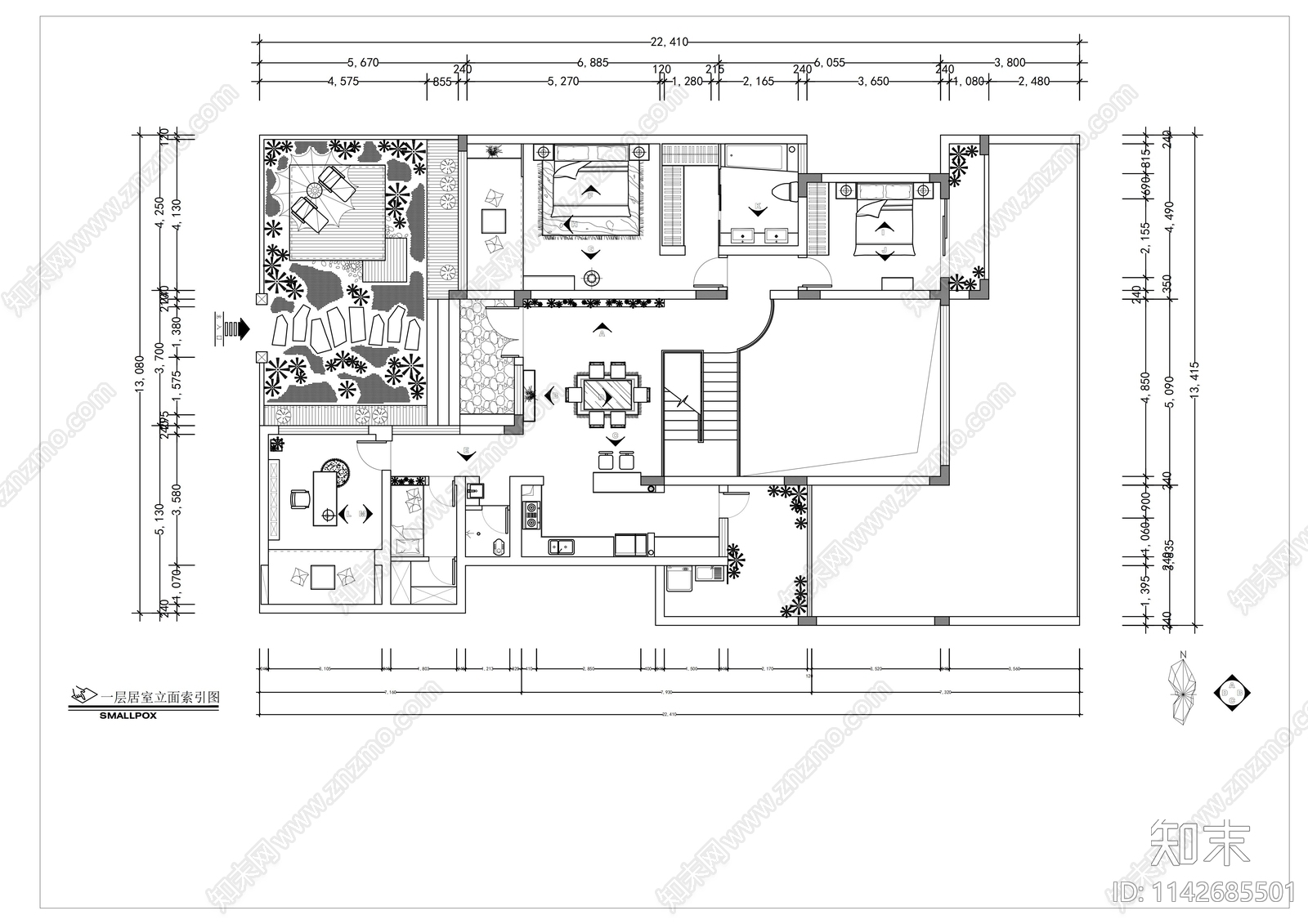 别墅室内装修cad施工图下载【ID:1142685501】