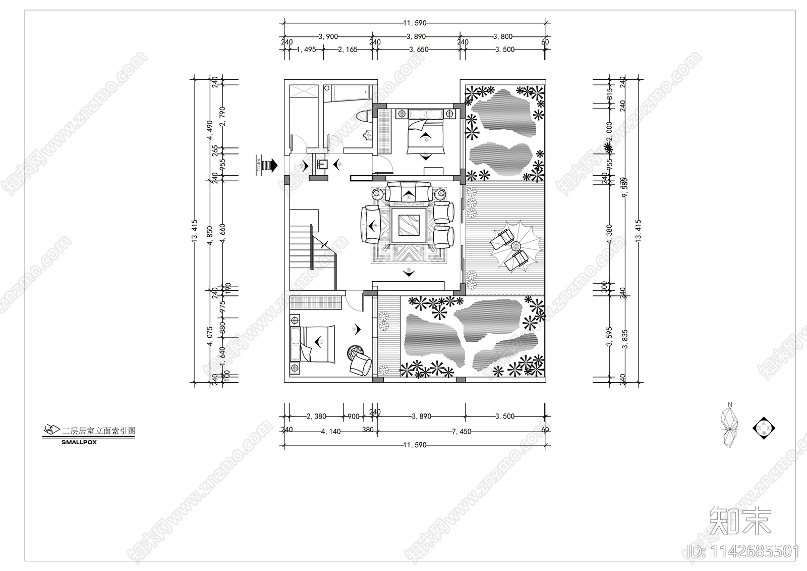 别墅室内装修cad施工图下载【ID:1142685501】