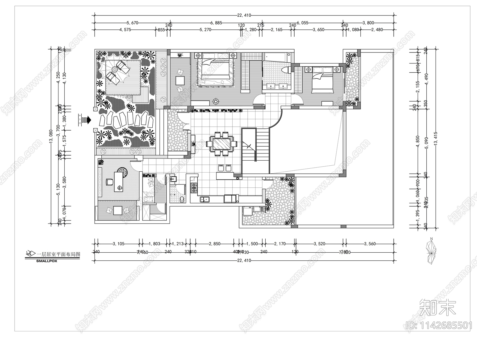 别墅室内装修cad施工图下载【ID:1142685501】