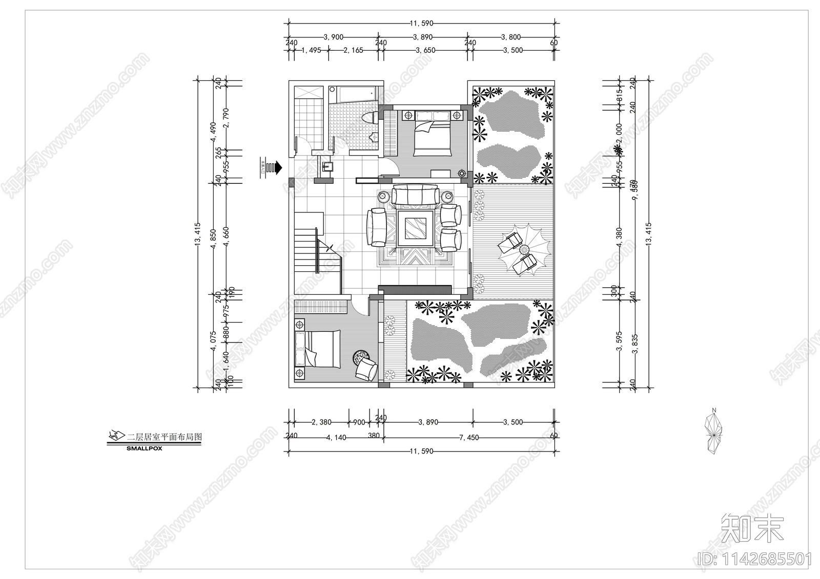 别墅室内装修cad施工图下载【ID:1142685501】