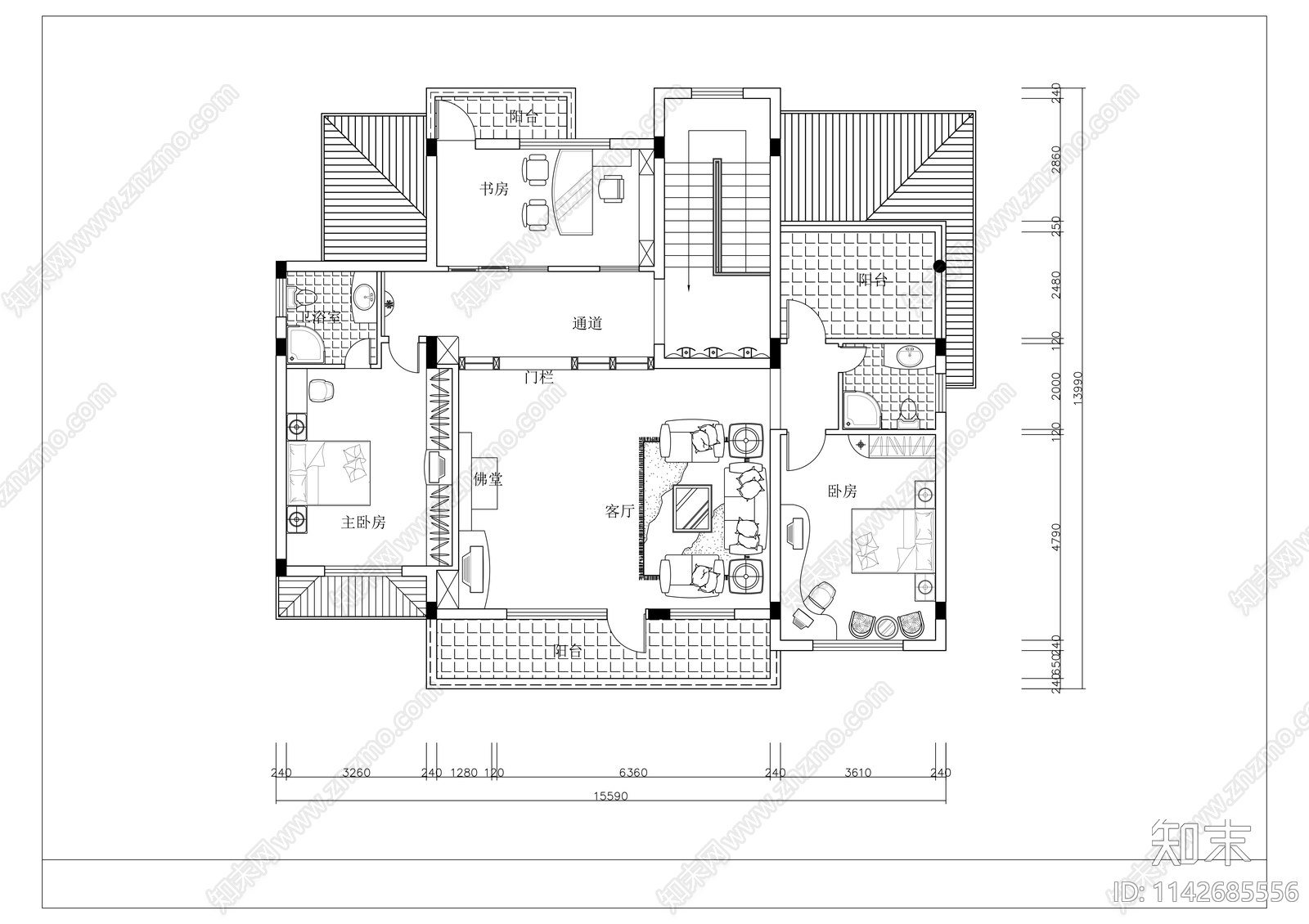 别墅室内装修cad施工图下载【ID:1142685556】