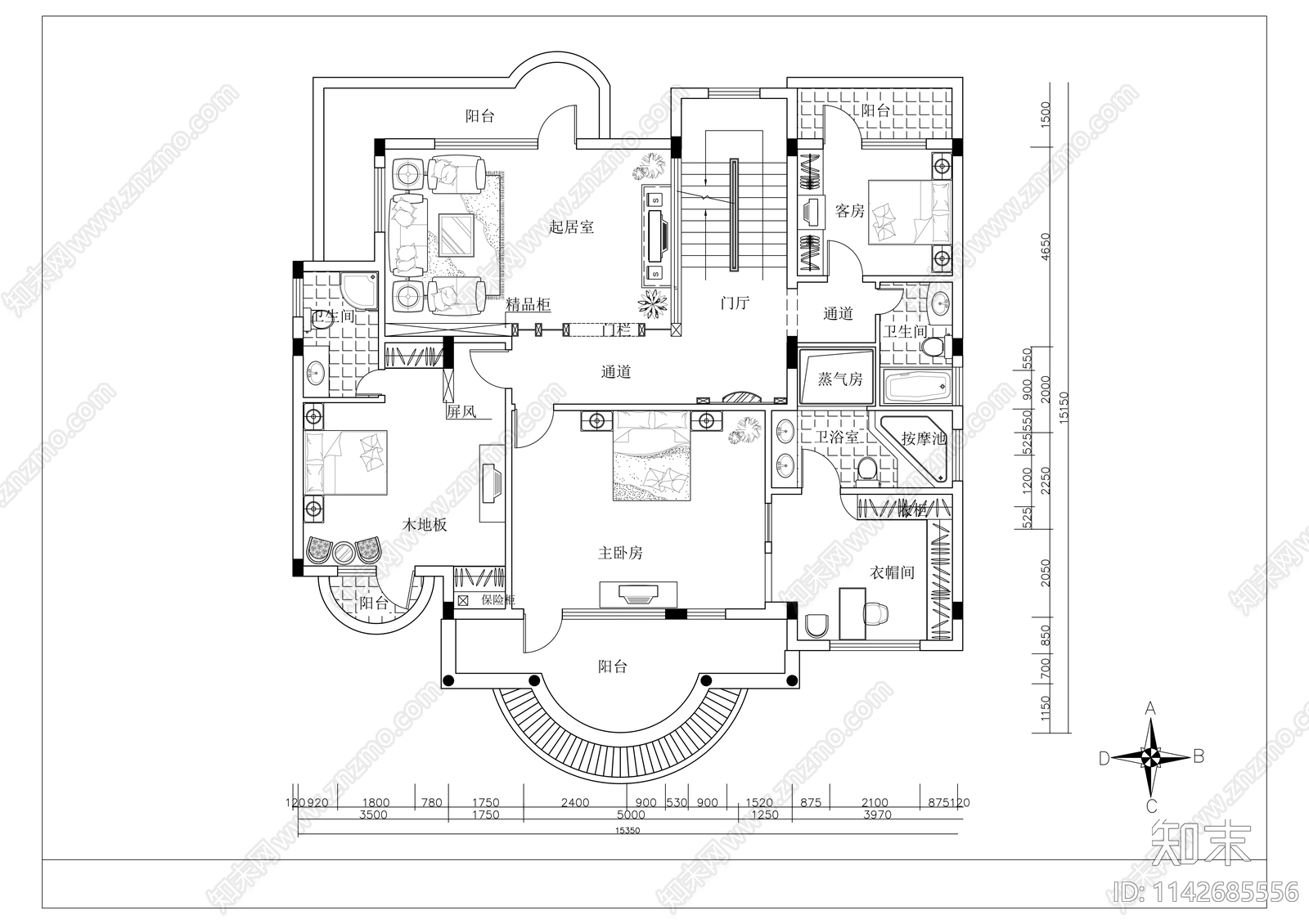 别墅室内装修cad施工图下载【ID:1142685556】