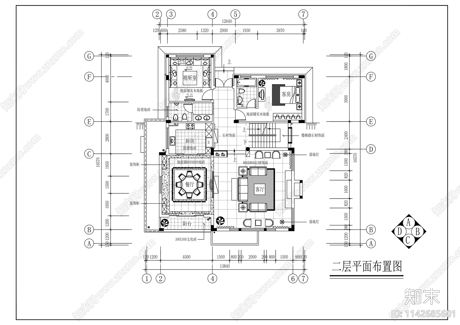 小区别墅样板房装修cad施工图下载【ID:1142685601】