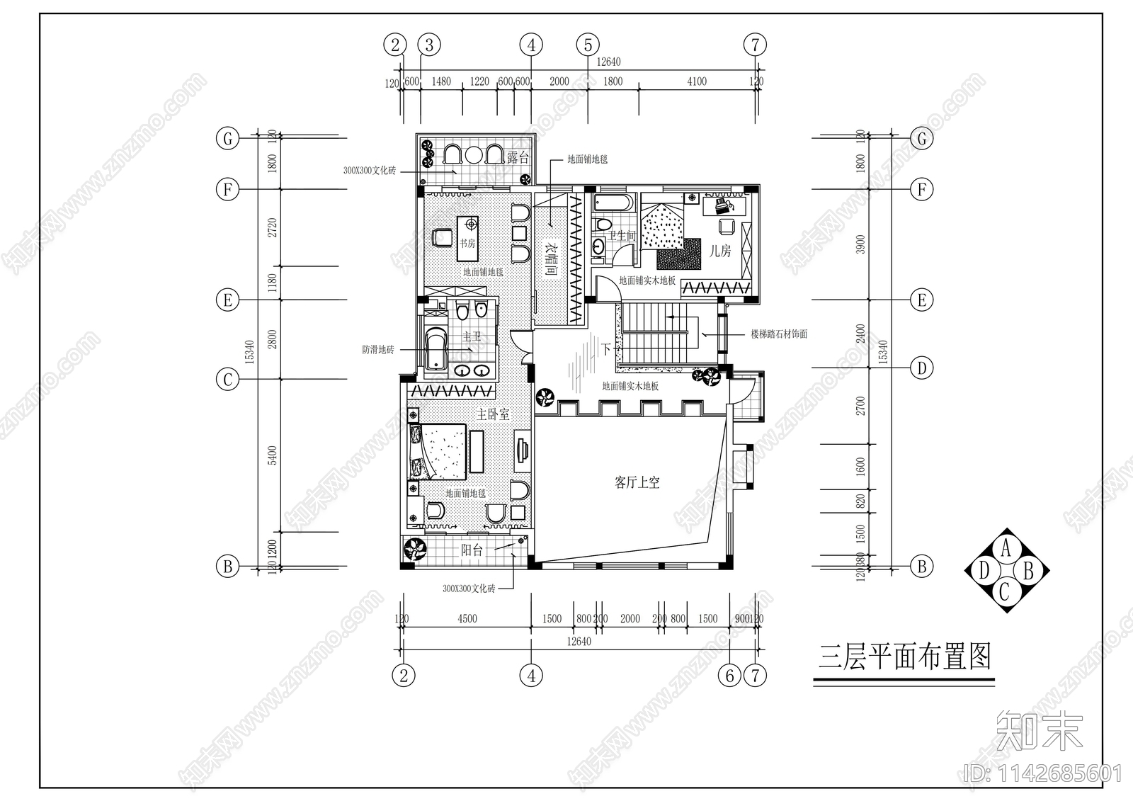 小区别墅样板房装修cad施工图下载【ID:1142685601】