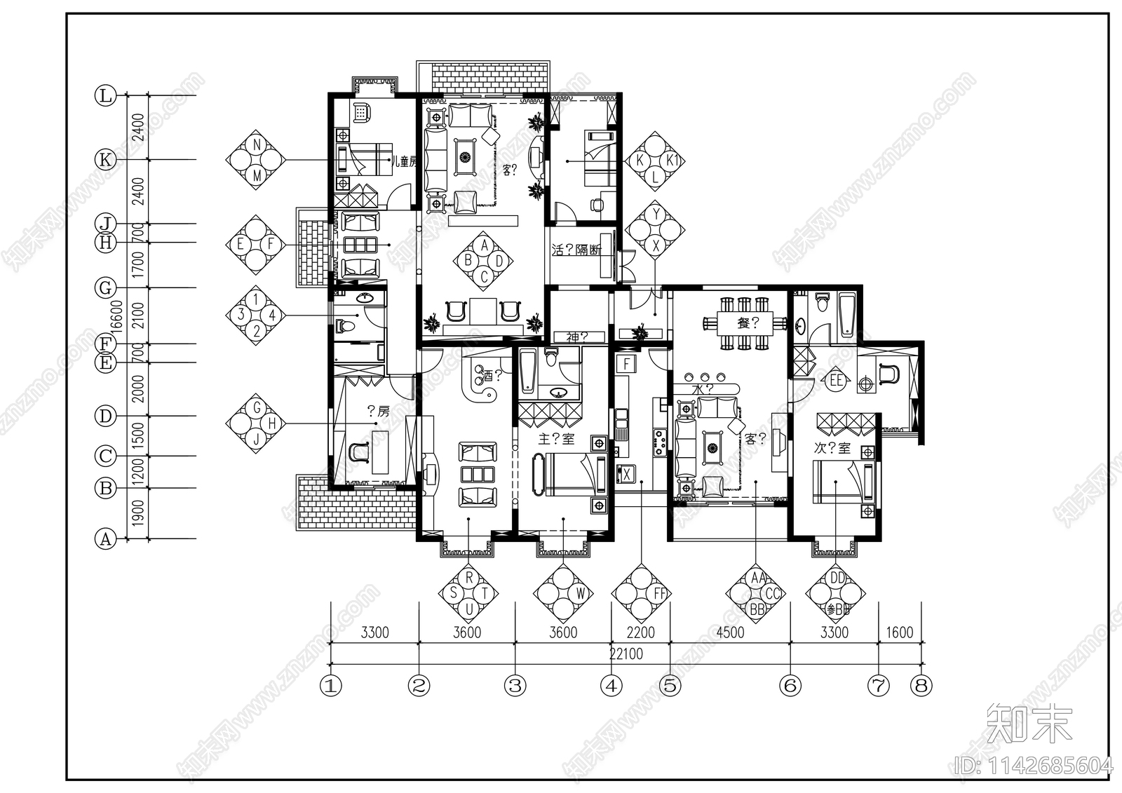 别墅室内装修cad施工图下载【ID:1142685604】