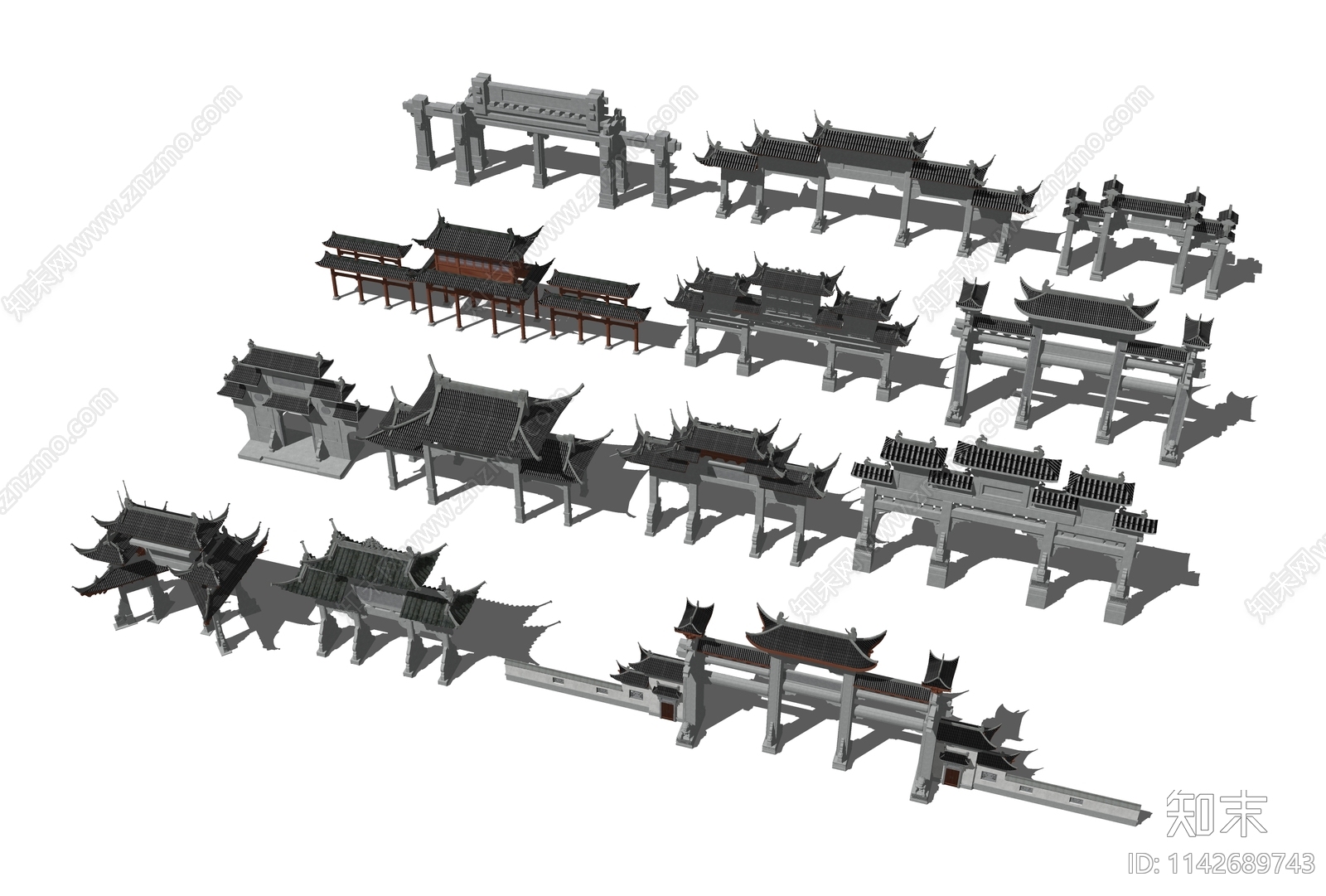 中式牌坊SU模型下载【ID:1142689743】