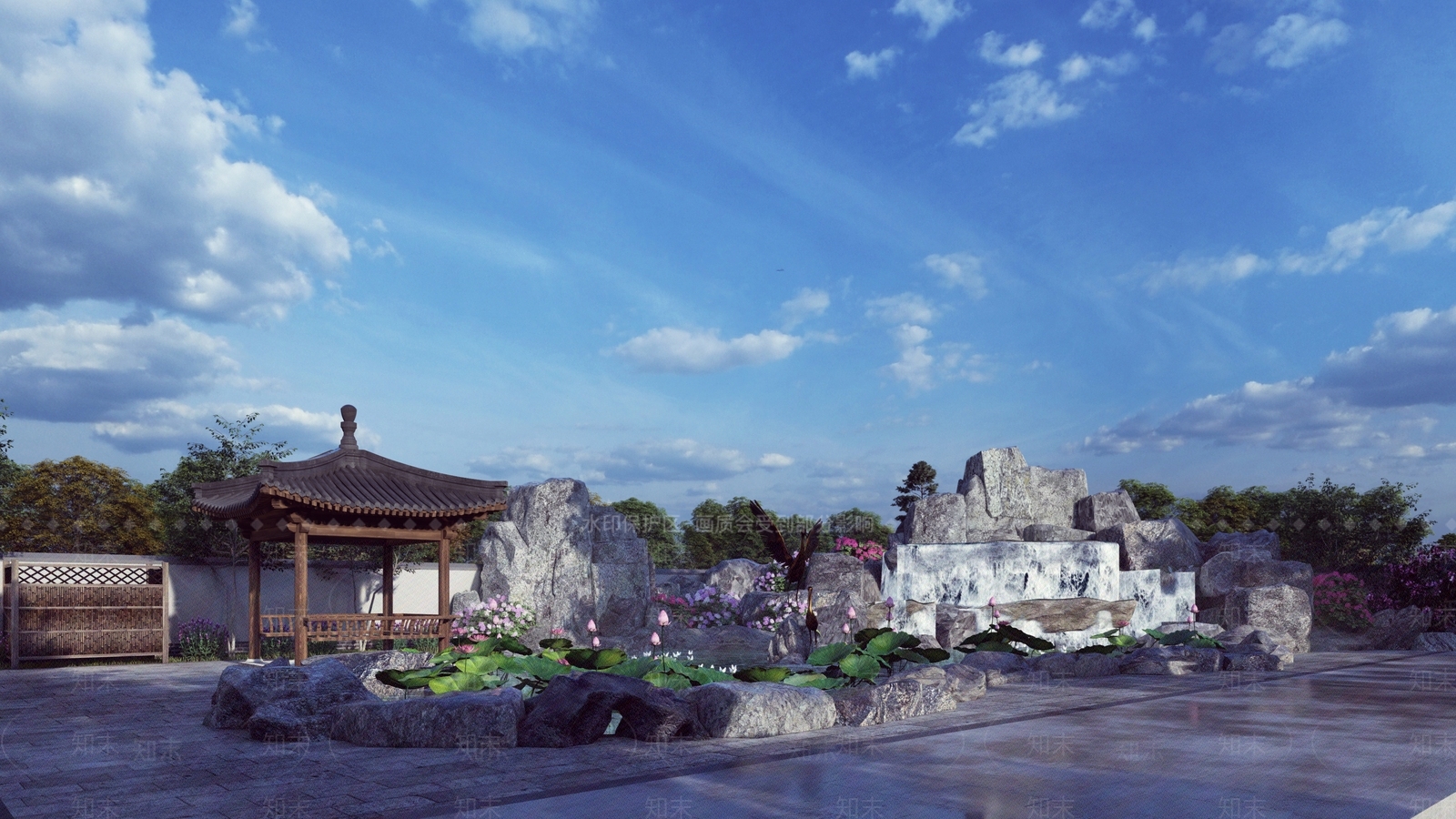 现代山水景观SU模型下载【ID:1143454667】