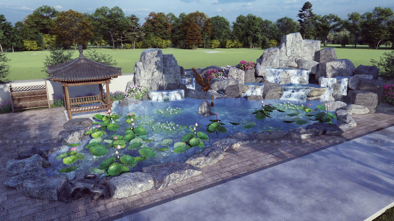 现代山水景观SU模型下载【ID:1143454667】