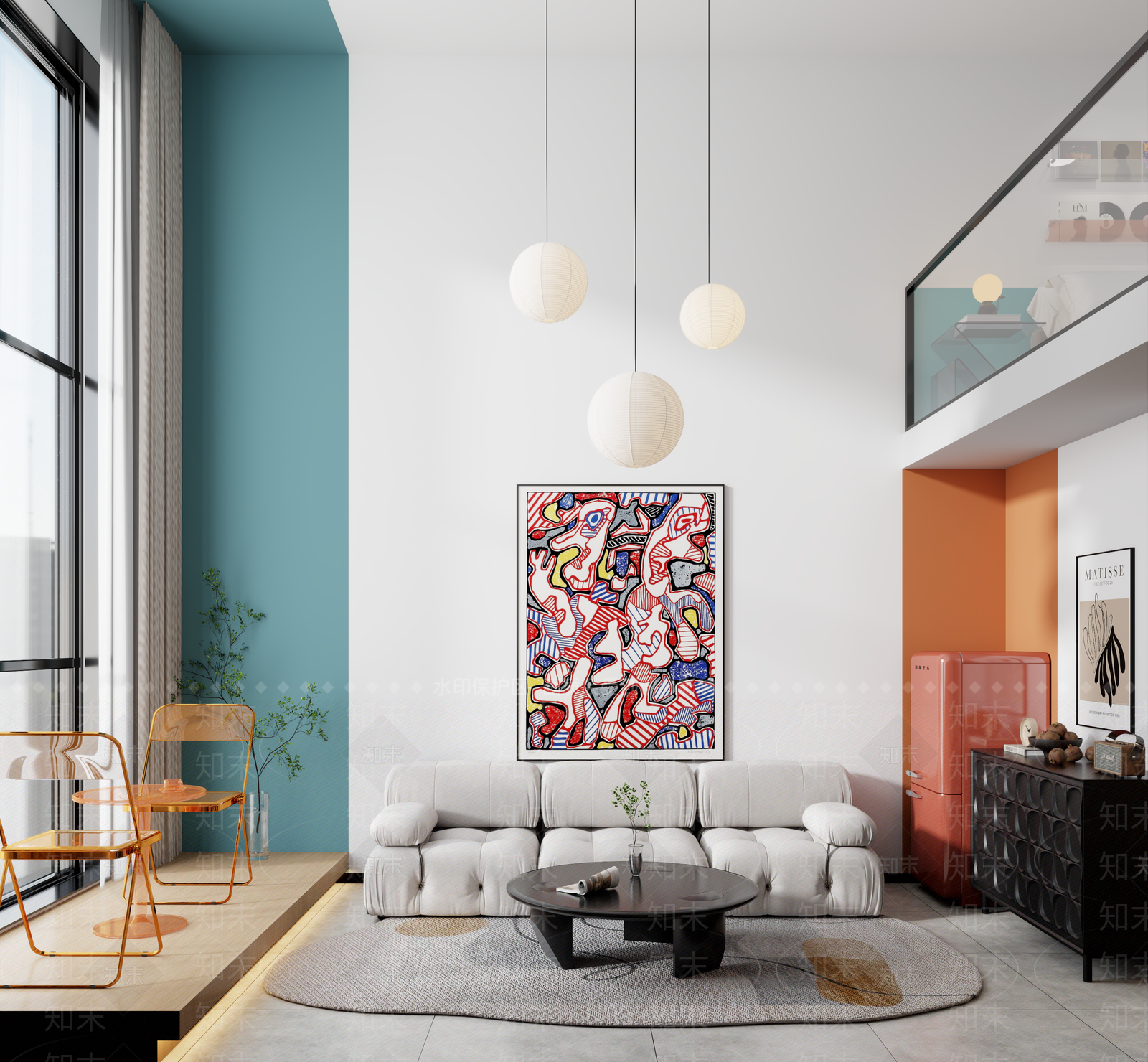 现代loft公寓客厅3D模型下载【ID:1142692862】